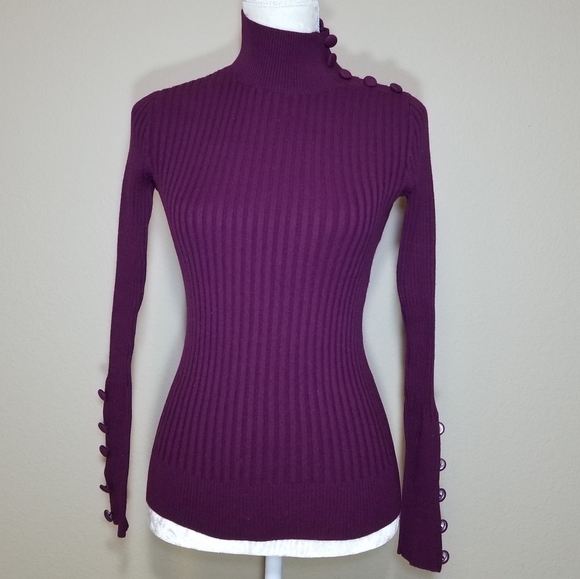 INC "Deep Wine" Ribbed Turtleneck - Picture 1 of 4
